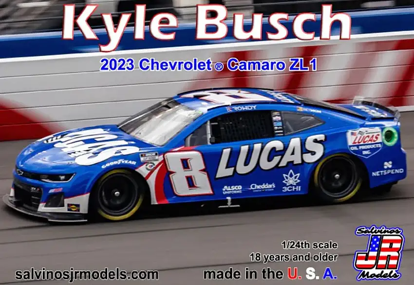 Kyle Busch 2023 NASCAR Chevrolet Camaro ZL1 Race Car (Lucas Oil) 1/24 Salvinos JR