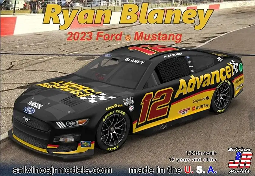 Ryan Blaney 2023 NASCAR Ford Mustang Race Car (Advance Auto) 1/24 Salvinos JR