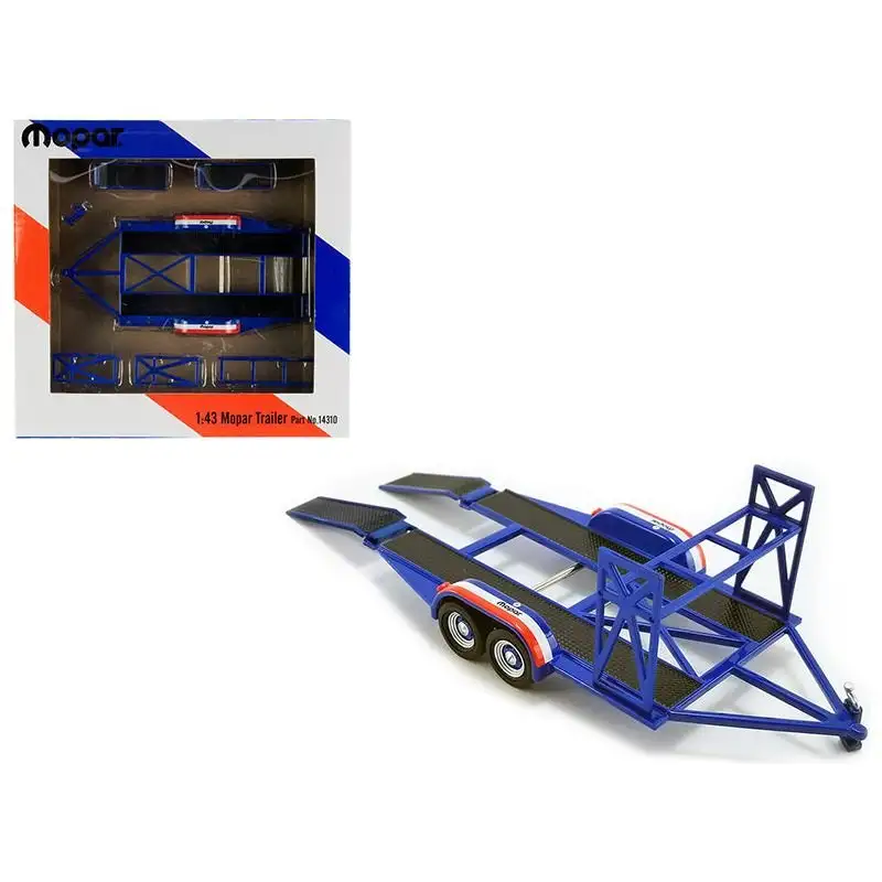 Tandem Car Trailer with Tire Rack Blue "Mopar" for 1/43 Scale Model Cars by GMP