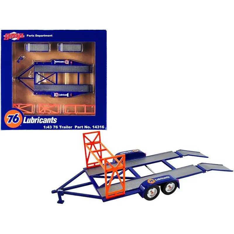 Tandem Car Trailer with Tire Rack Blue "Union 76" for 1/43 Scale Model Cars by GMP