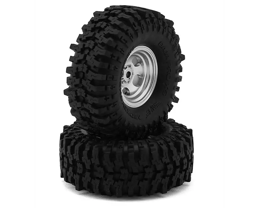 Traxxas 1.0" Mickey Thompson Baja Pro XS Micro Crawler Pre-mounted Tires w/5-Slot Wheels(Satin Chrome) (2) (63mm OD)