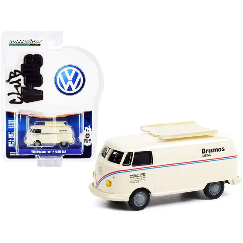 Volkswagen Type 2 Panel Van "Brumos Racing" Cream with Red and Blue Stripes "Club Vee V-Dub" Series 13 1/64 Diecast Model Car by Greenlight