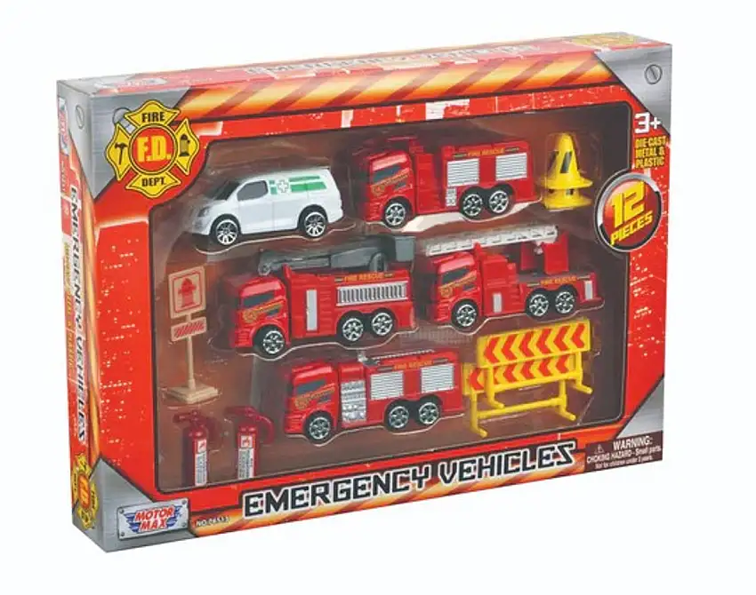 Fire Emergency Vehicles Playset (12pcs) (Die Cast/Plastic) Wow Toyz