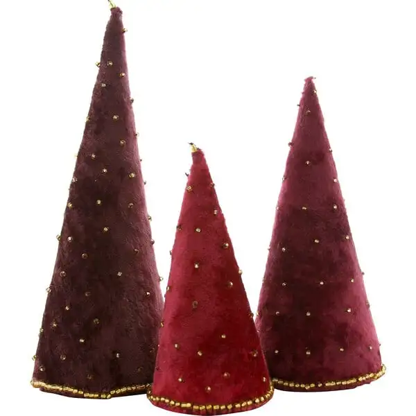 Velvet Tree Set Of 3, Burgandy